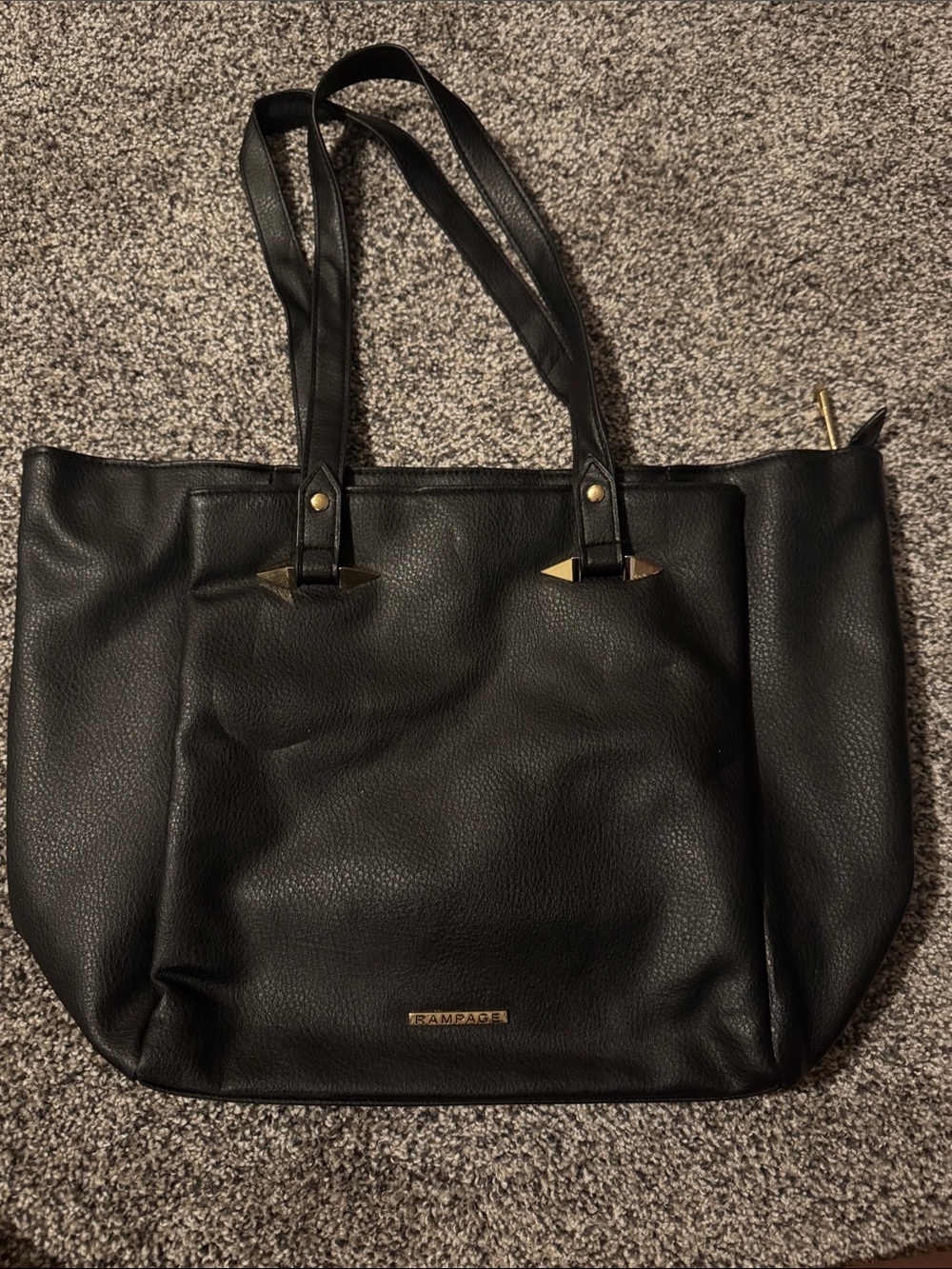 Rampage Black Faux Leather Shopper Tote with Gold Accents